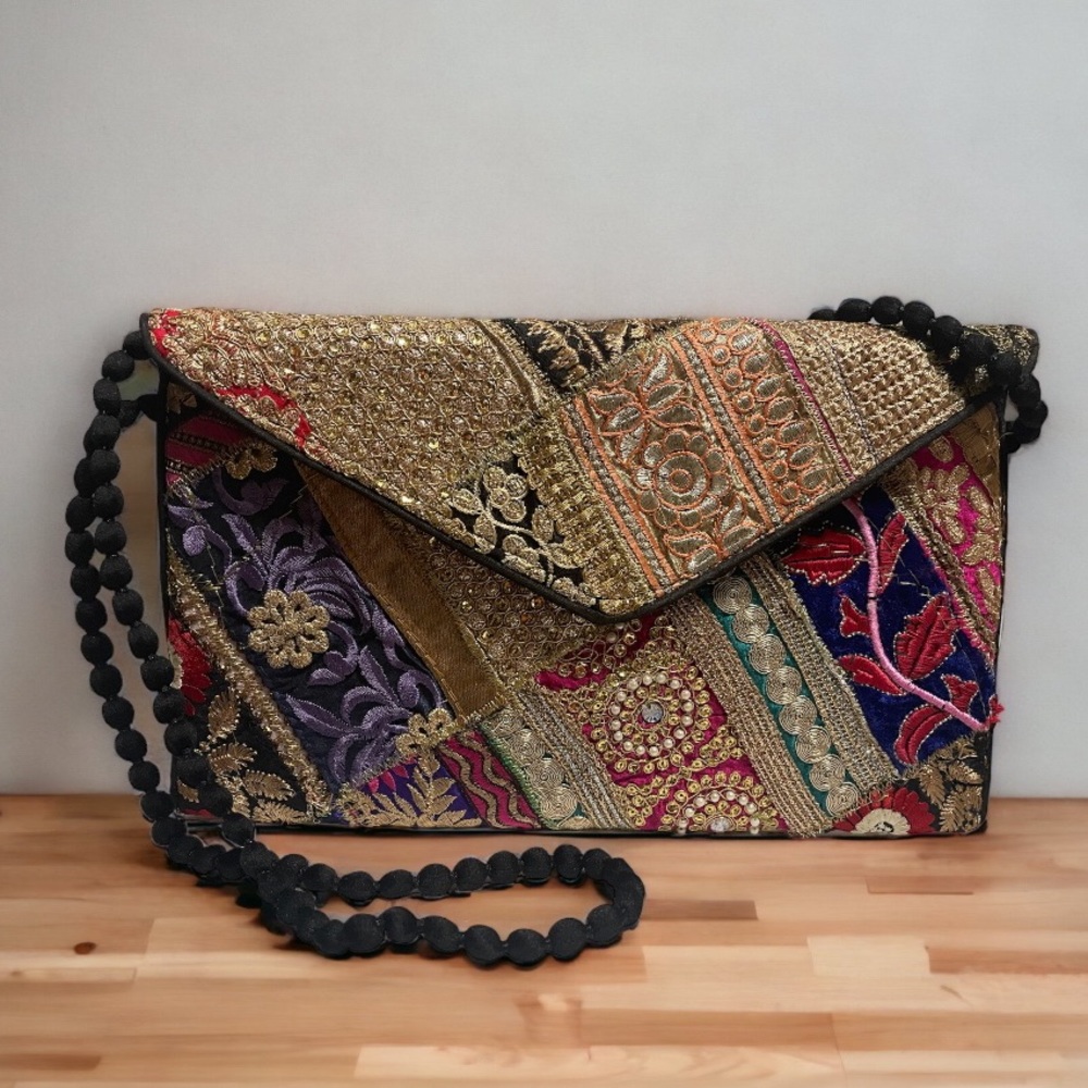 Hand Embroidered Women’s India Beaded Patchwork Clutch Crossbody
